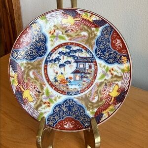 Vintage Imari Ware Japanese Porcelain Bread / Fruit Pheasant Plate Gold Trim